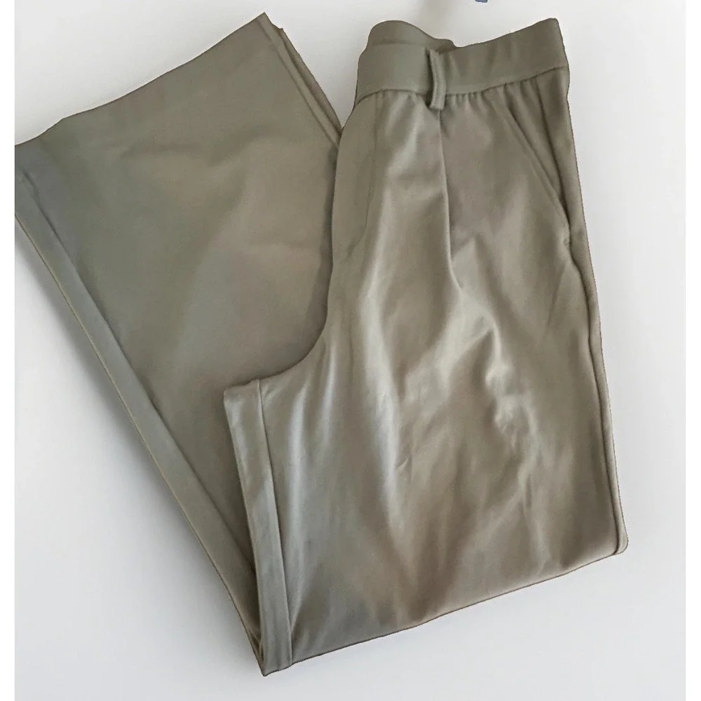 Halara Flex Wide Leg Pants Womens S Petite Olive Green High Waist 28x27 Office